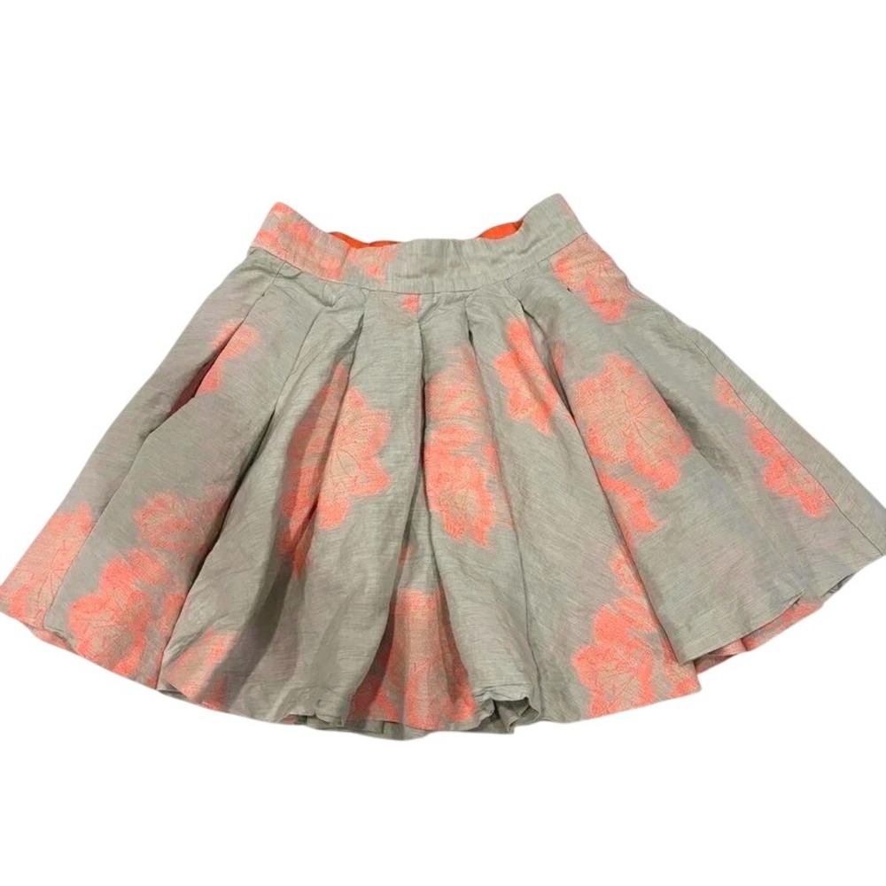 Alice + Olivia Cream Orange Floral Brocade Jacquard Pleated Mini Skirt